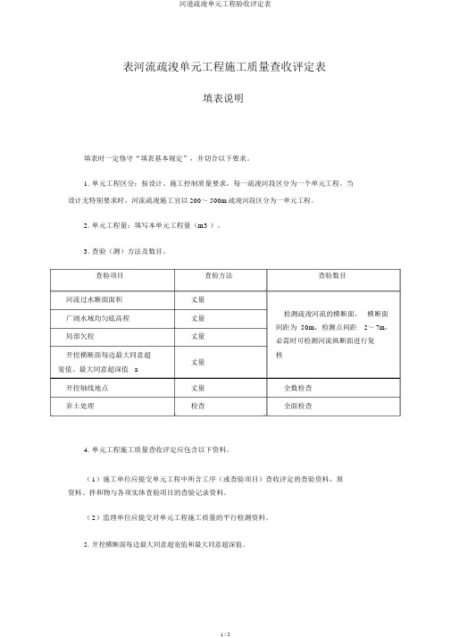 河道疏浚单元工程验收评定表