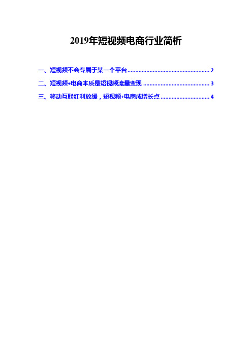 2019年短视频电商行业简析