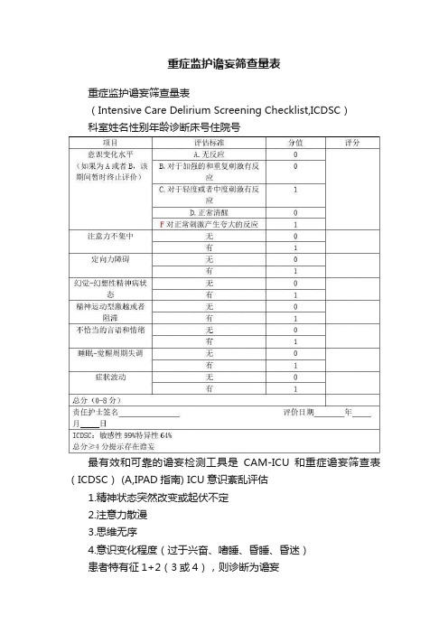 重症监护谵妄筛查量表