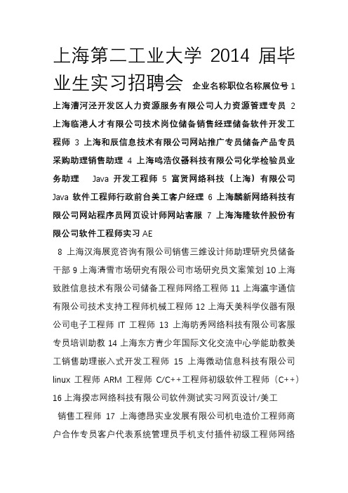 5月22日-2014届毕业生实习招聘会二工大招聘会用人单位及职位表