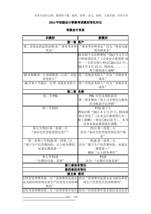 2014年初级会计职称考试教材变化对比初级会计实物