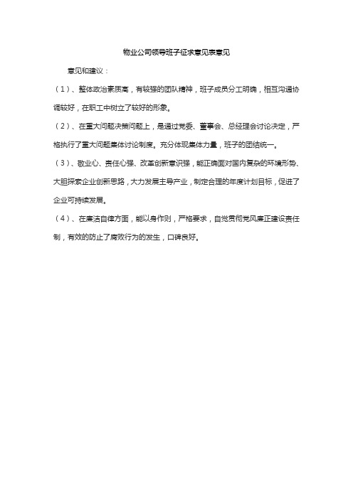 物业公司领导班子征求意见表意见