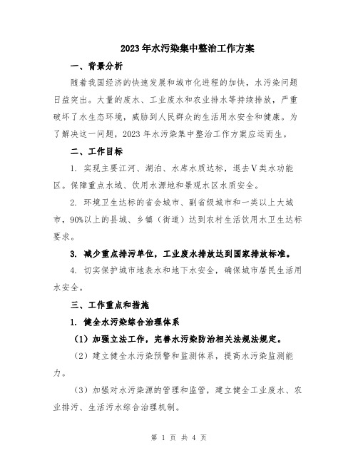 2023年水污染集中整治工作方案