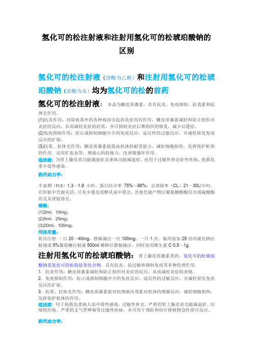 氢化可的松注射液和注射用氢化可的松琥珀酸钠的区别