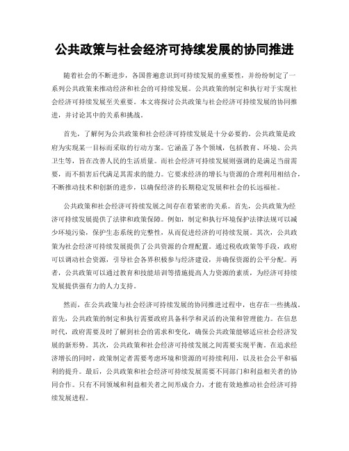 公共政策与社会经济可持续发展的协同推进