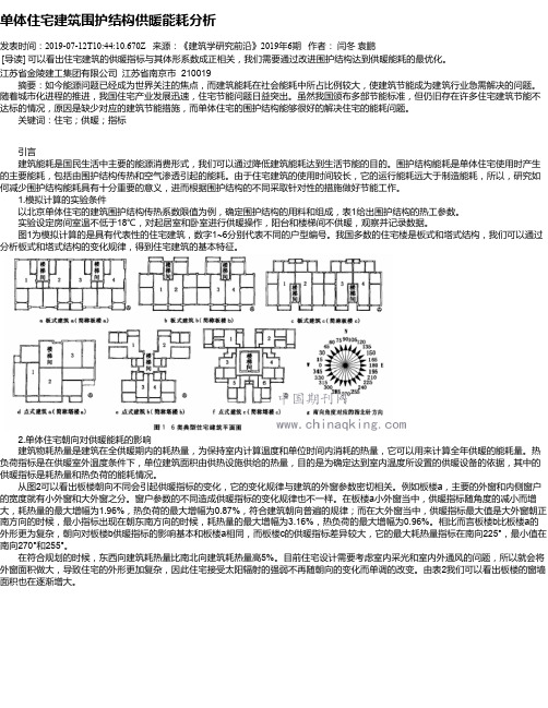 单体住宅建筑围护结构供暖能耗分析