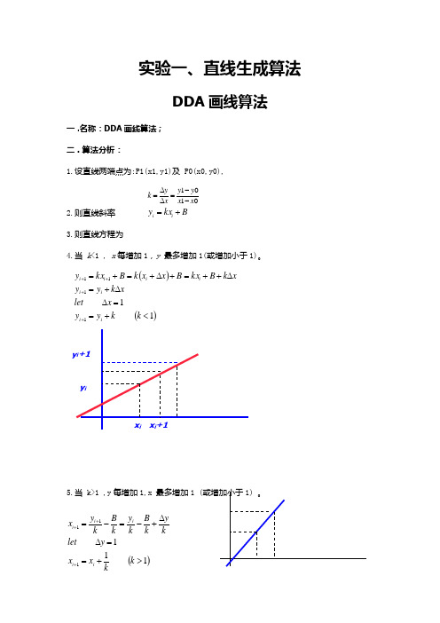 直线生成算法 DDA画线算法、中点画线算法、Bresenham画线算法