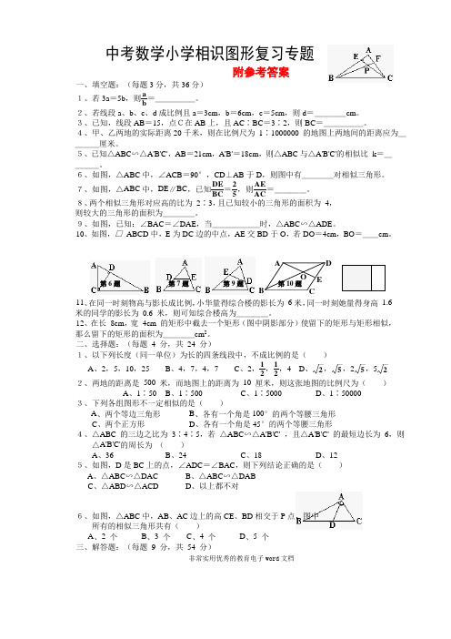 中考数学第一轮复习专题训练十五相似图形【含答案】