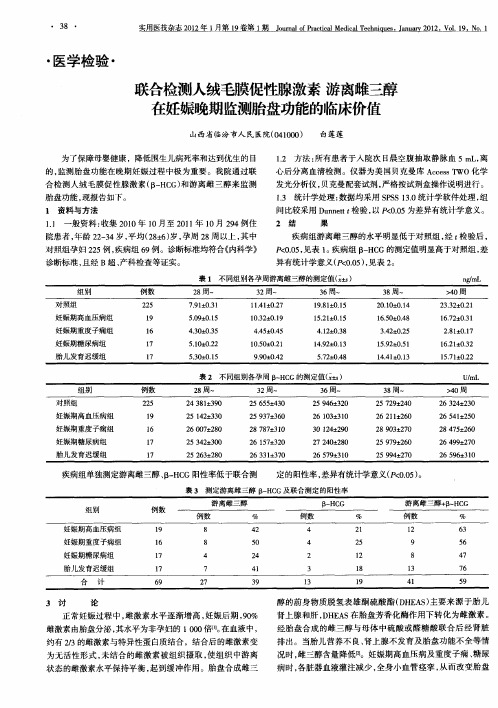 联合检测人绒毛膜促性腺激素游离雌三醇在妊娠晚期监测胎盘功能的临床价值