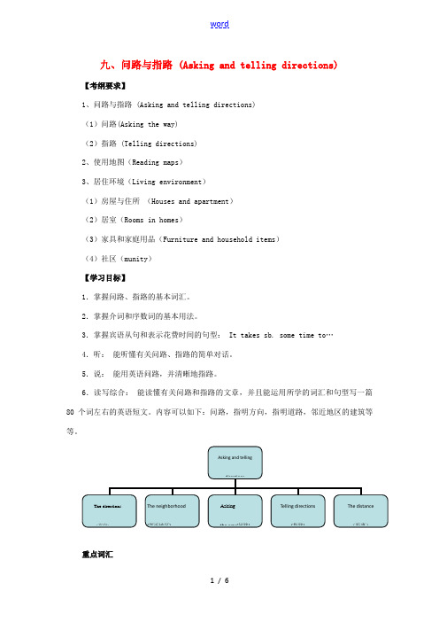 中考英语 第二部分 话题复习9 问路与指路复习-人教版初中九年级全册英语试题