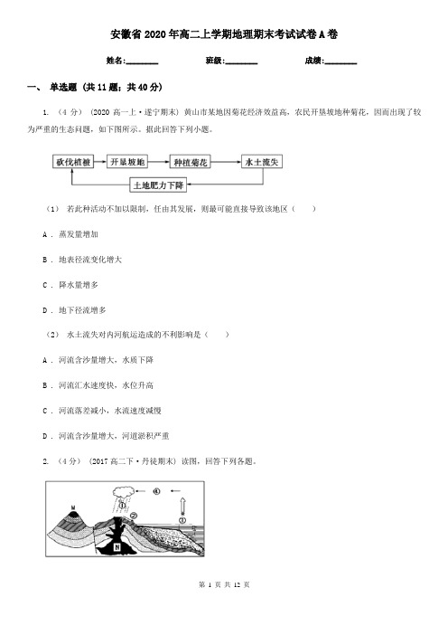 安徽省2020年高二上学期地理期末考试试卷A卷(模拟)