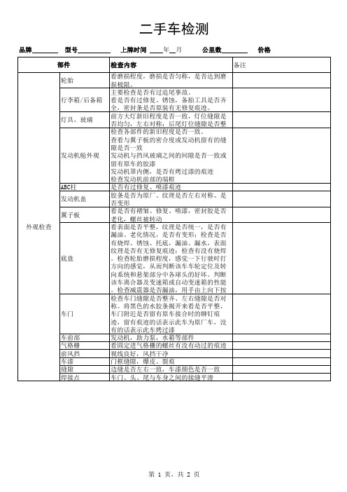 二手车检测表