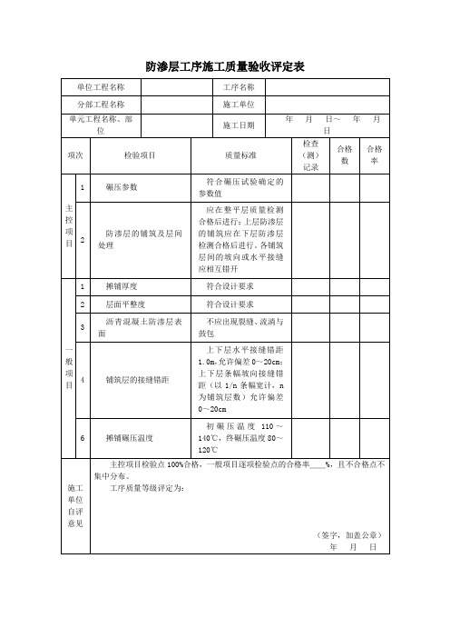 防渗层工序施工质量验收评定表