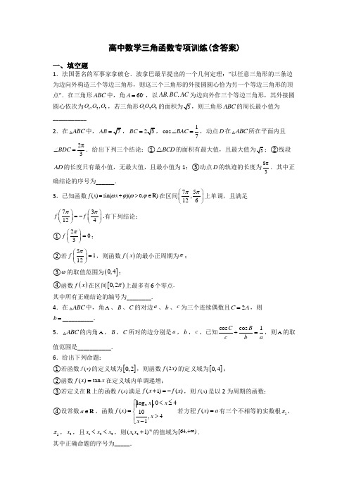 高中数学三角函数专项训练(含答案)