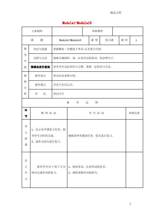 外研版四年级英语上册Module1_10(第1课时)复习课导学案.doc