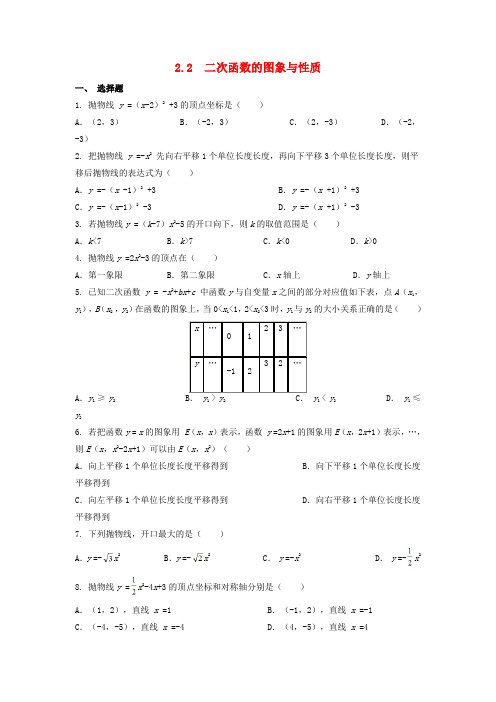 2018-2019学年九年级数学下册 第二章 二次函数 2.2 二次函数的图象与性质作业设计 (新版)北师大版