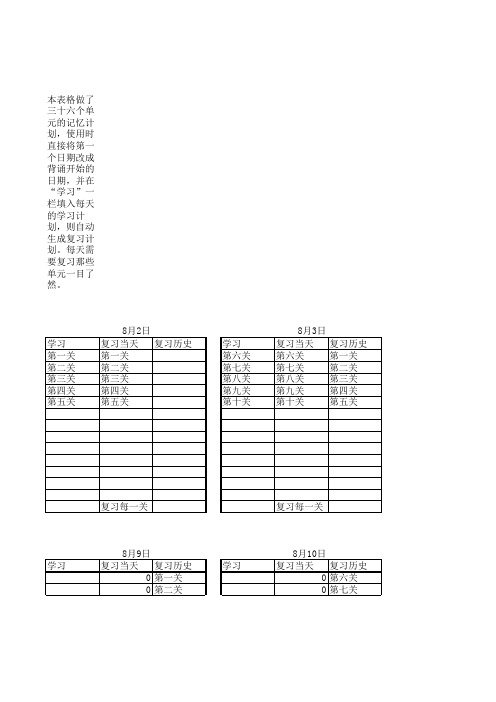 艾宾浩斯遗忘曲线背诵计划表