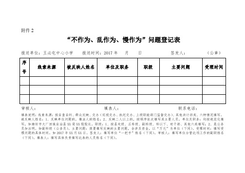 不作为、乱作为、慢作为问题登记表、整改情况表