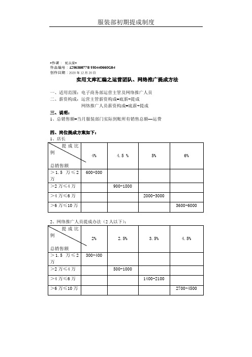 实用文库汇编之天猫团队提成方案