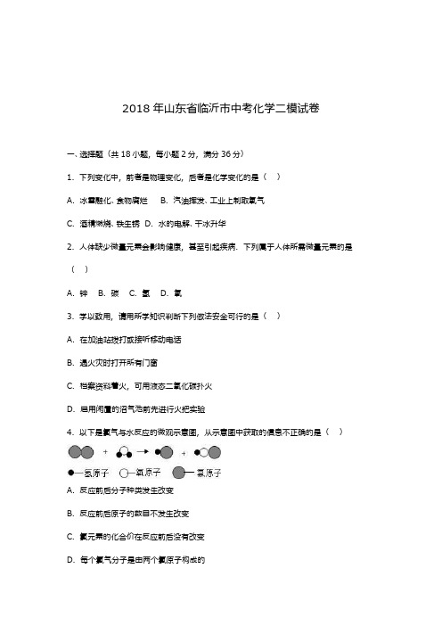 最新2018—2019年山东省临沂市中考化学二模试题及答案解析