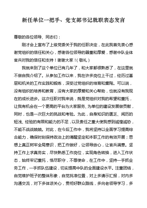 新任单位一把手、党支部书记就职表态发言