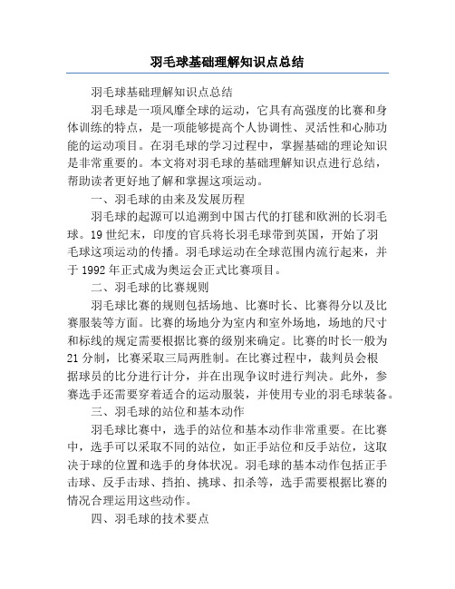 羽毛球基础理解知识点总结