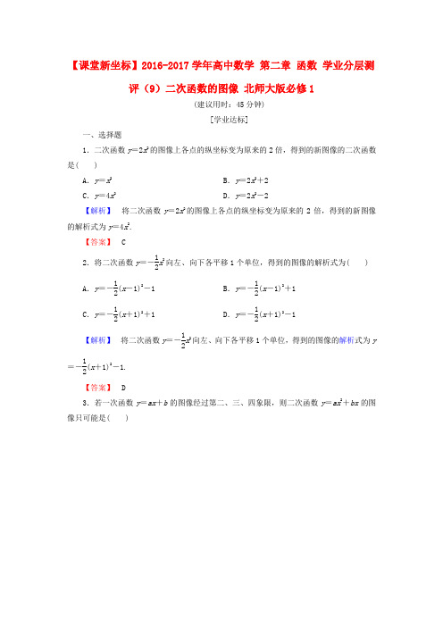 高中数学第二章函数学业分层测评9二次函数的图像北师大版