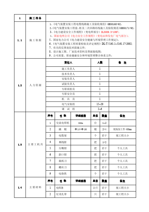 二次电缆敷设及接线作业指导书