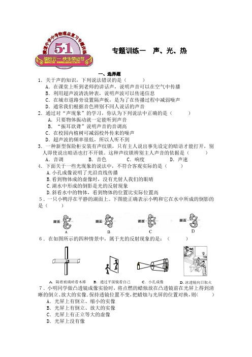 2020中考物理总复习专题训练：声光热部分(附答案)