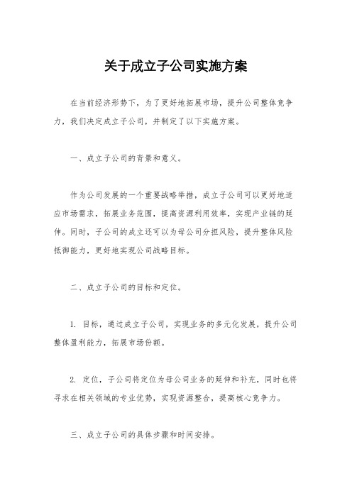 关于成立子公司实施方案