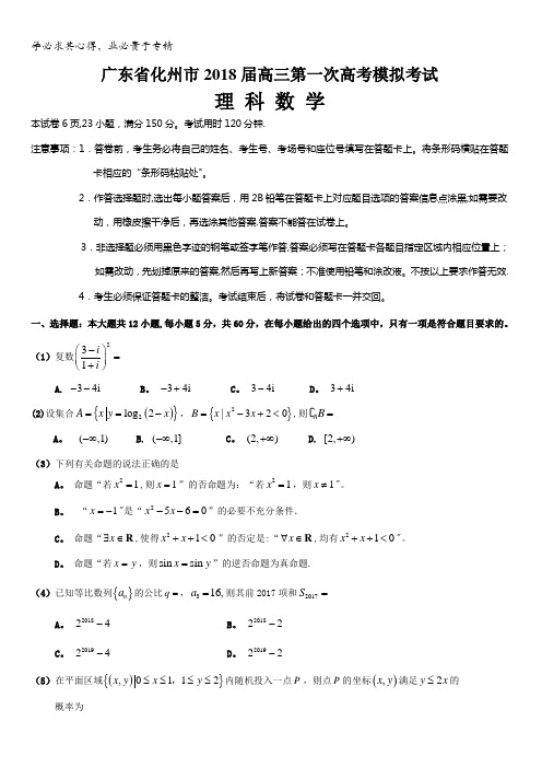 广东省化州市2018届高三上学期第一次高考模拟考试数学(理)试题含答案