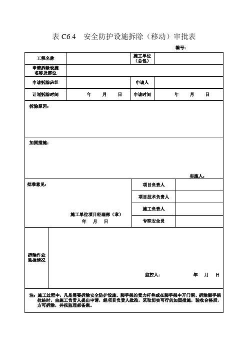 【精品整理】5安全防护设施拆除审批表-工程施工资料