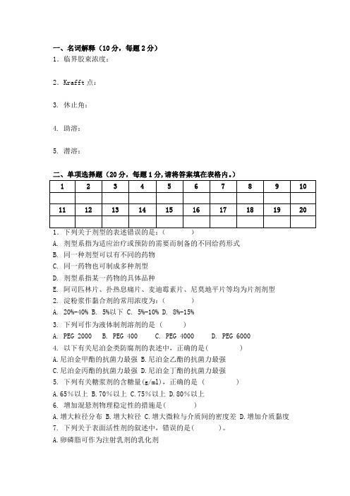 药剂学(崔福德主编,第七版)常考题目(大部分考题有答案)