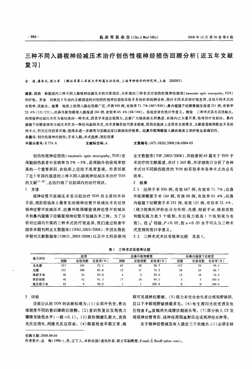 三种不同入路视神经减压术治疗创伤性视神经损伤回顾分析(近五年文献复习)