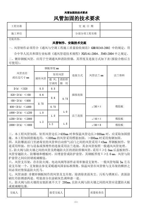 风管加固的技术要求