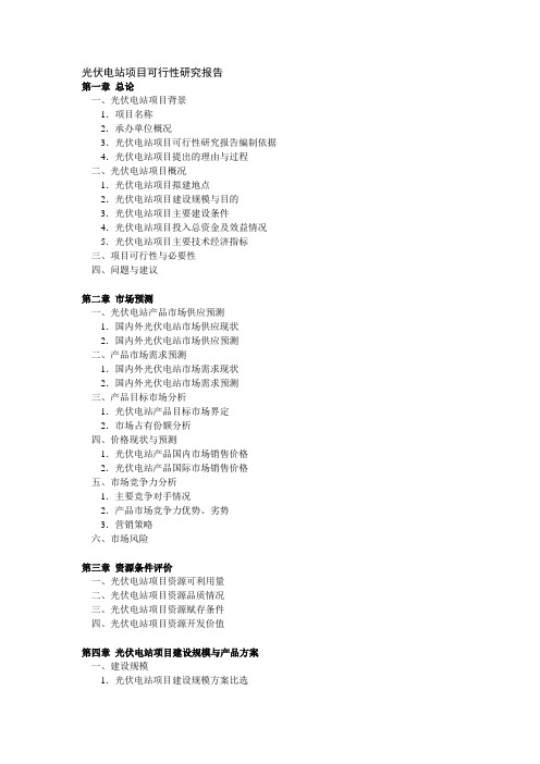 光伏电站项目可行性研究报告纲要