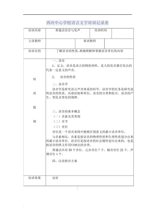 语言文字培训记录表