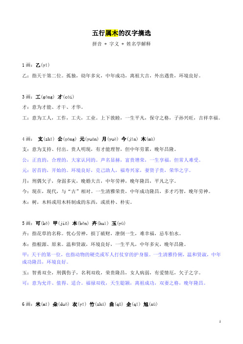 五行属木的汉字摘选(拼音+字义+姓名学解释)