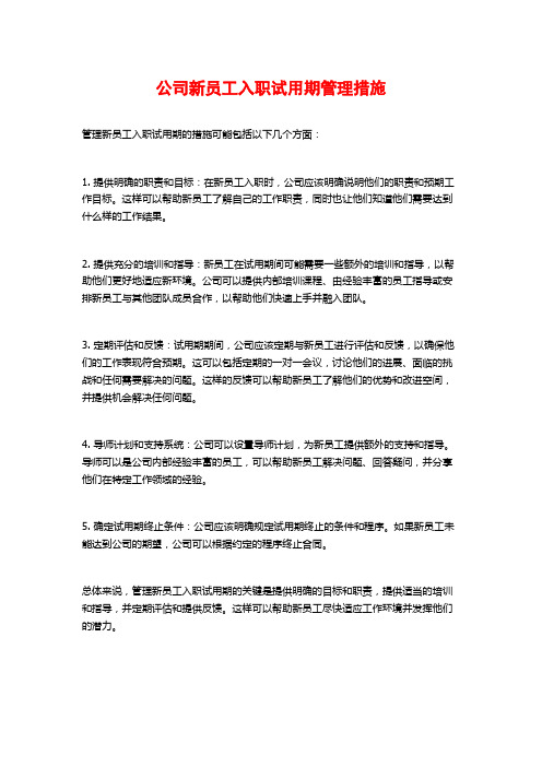 公司新员工入职试用期管理措施