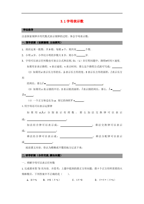 七年级数学上册 3.1字母表示数 精品导学案 北师大版