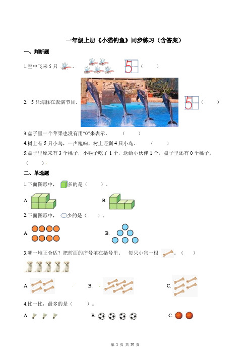 北师大版一年级上册数学一课一练-小猫钓鱼测试卷试题(含答案)