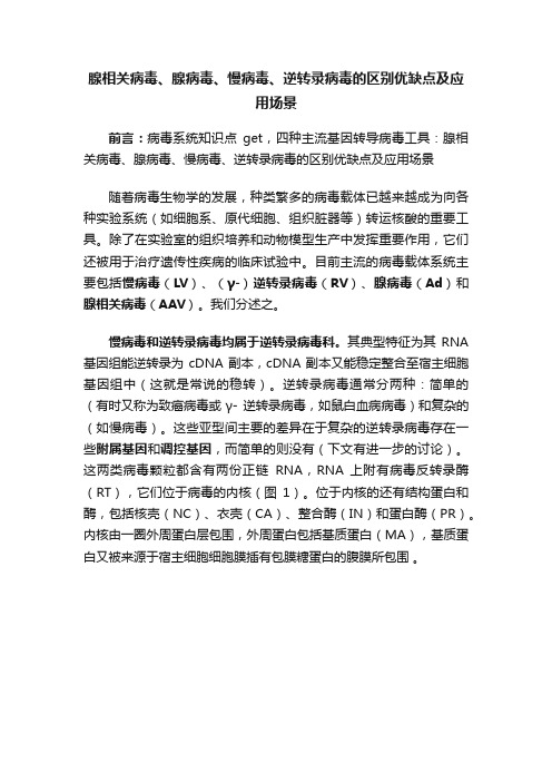 腺相关病毒、腺病毒、慢病毒、逆转录病毒的区别优缺点及应用场景