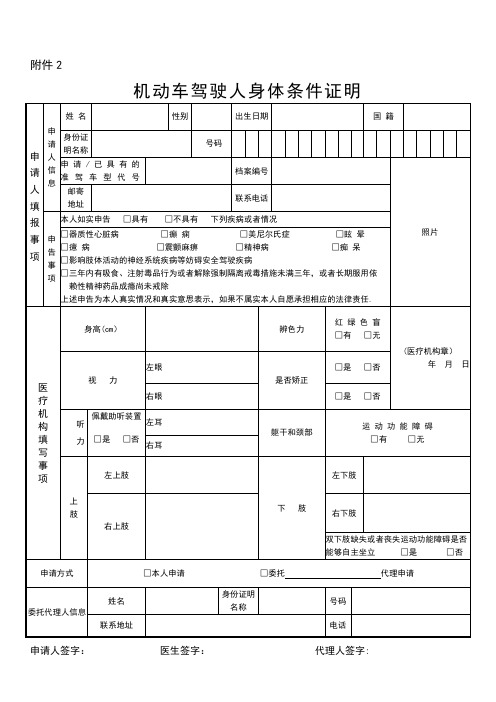 机动车驾驶人身体条件证明-医院驾驶证体检表