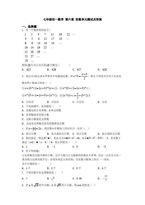 七年级初一数学 第六章 实数单元测试及答案