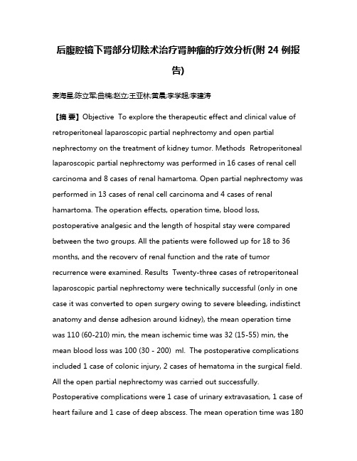 后腹腔镜下肾部分切除术治疗肾肿瘤的疗效分析(附24例报告)