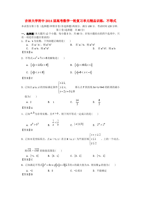 吉林省吉大附中高考数学一轮复习 不等式单元精品训练