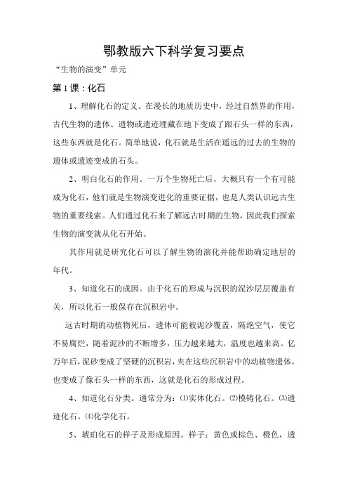 鄂教版六下复习要点