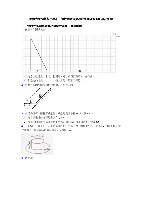 北师大版完整版小学小升初数学期末复习应用题训练300题及答案