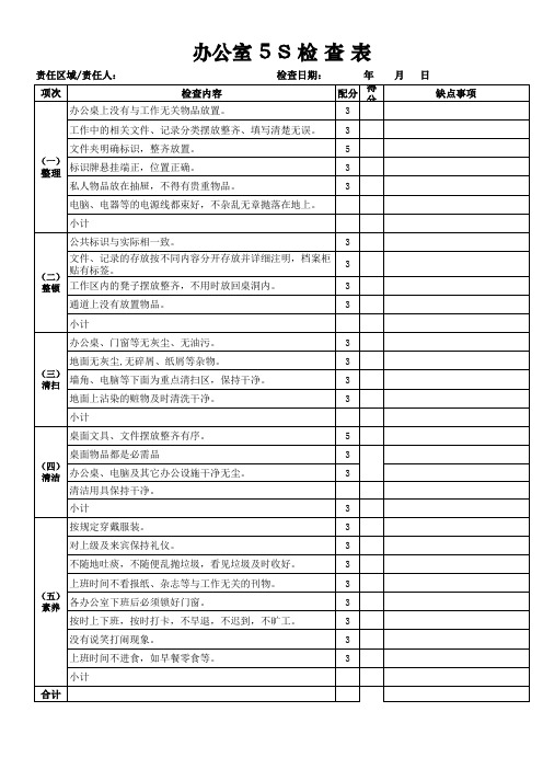 办公室5S检查表