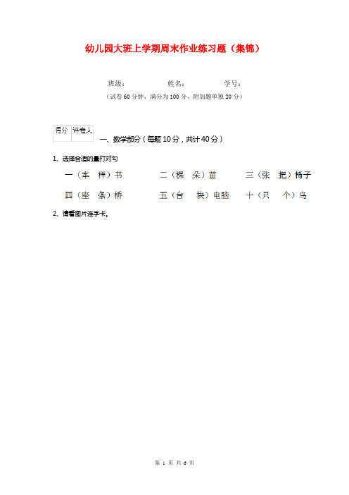 幼儿园大班上学期周末作业练习题(集锦)